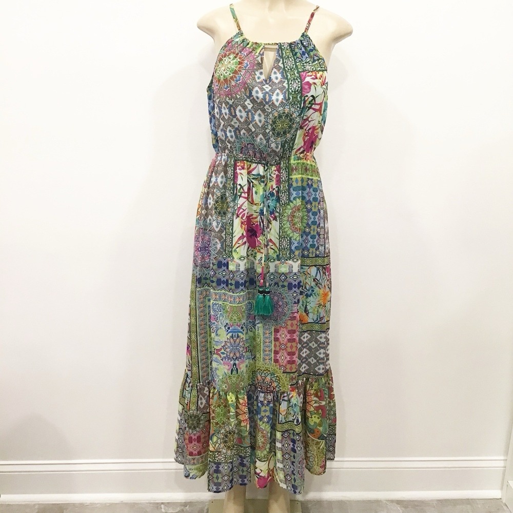 Spense Maxi Dress Long Summer Dress Flowy Boho Patchwork Floral Print SZ 10